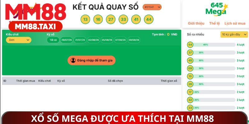 Xổ số mega được người chơi ưa thích tại MM88